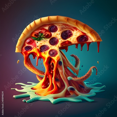 D of a Monster Indulging in a Steaming Pizza Feast with Pop Art Influence