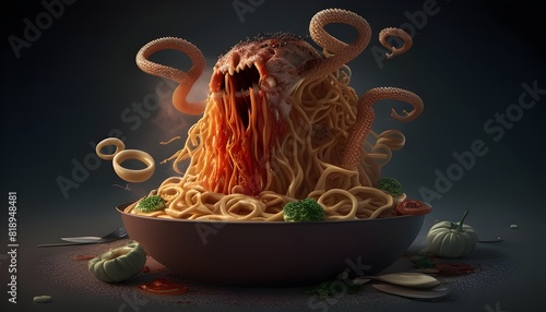 D of a Tentacled Spaghetti Monster with Cinematic Lighting and Gothic Horror Vibes