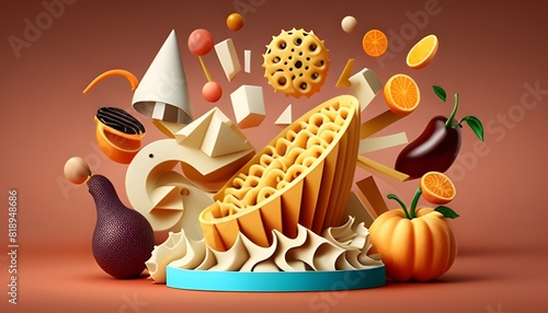 Vibrant D Rendering of a Tempting Vegan Meal on a Unique Color Background