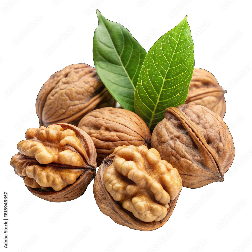 dried walnuts with leaves on transparent background dried walnuts with leaves on transparent background