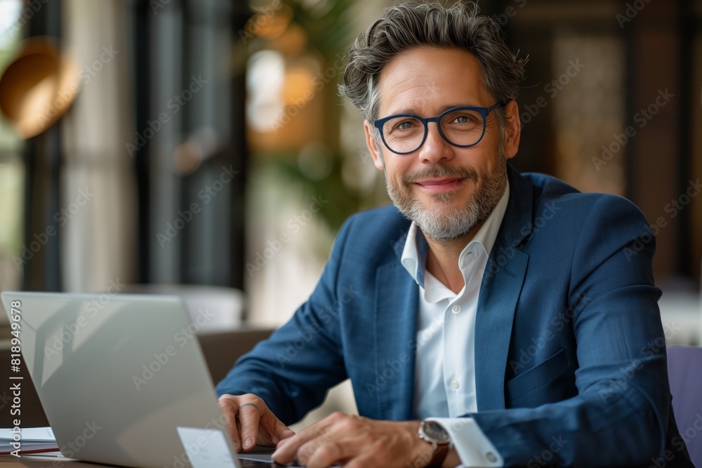 Portrait of a smiling businessman working on his laptop in the office Portrait of a smiling businessman working on his laptop in the office