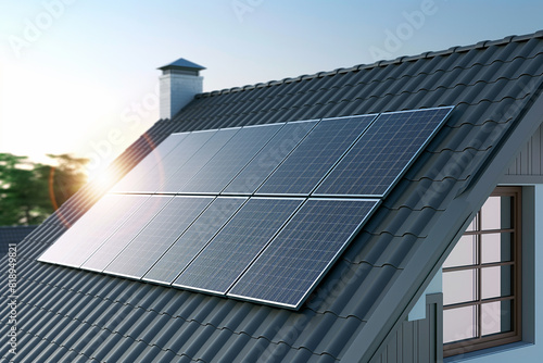 Wallpaper Mural Close up of solar panels on the roof, photovoltaic power plant in modern house at sunset Torontodigital.ca