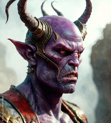 Vintage-Inspired Tiefling Battle Master Fighter Portrait Gen AI