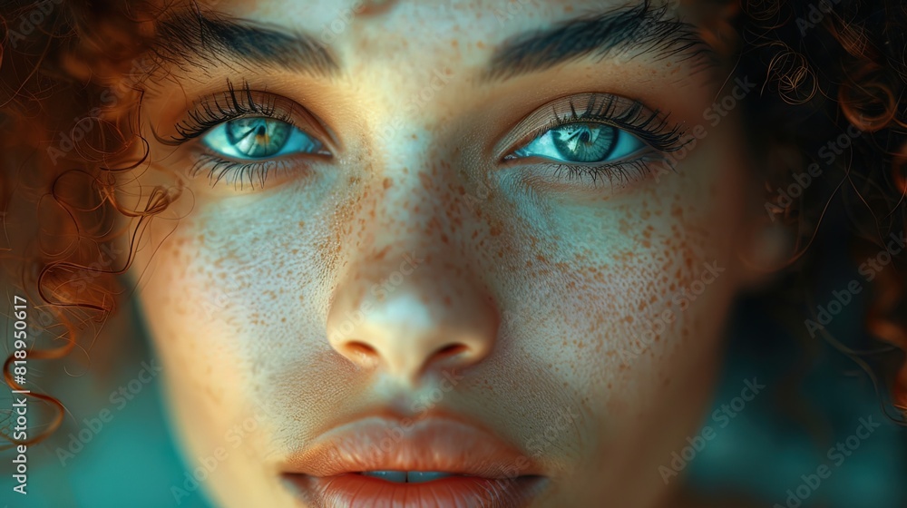 A woman with blue eyes and red hair