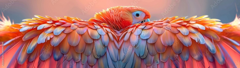Obraz premium A majestic parrot with vibrant feathers, its wings spread wide in a stunning display of color and grace.