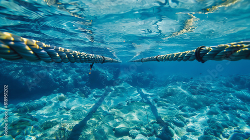 Underwater Cable Crossing Multiple fiber optic cables crossing each other underwater