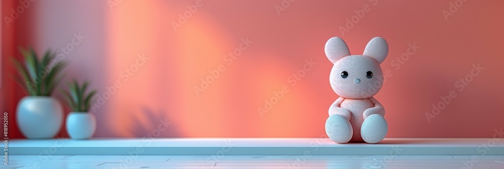 Fototapeta premium A small toy rabbit sitting on a table