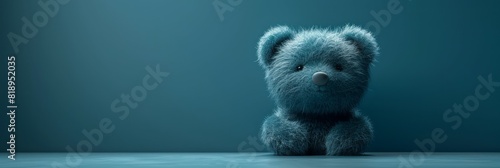 A blue teddy bear sits on the floor photo