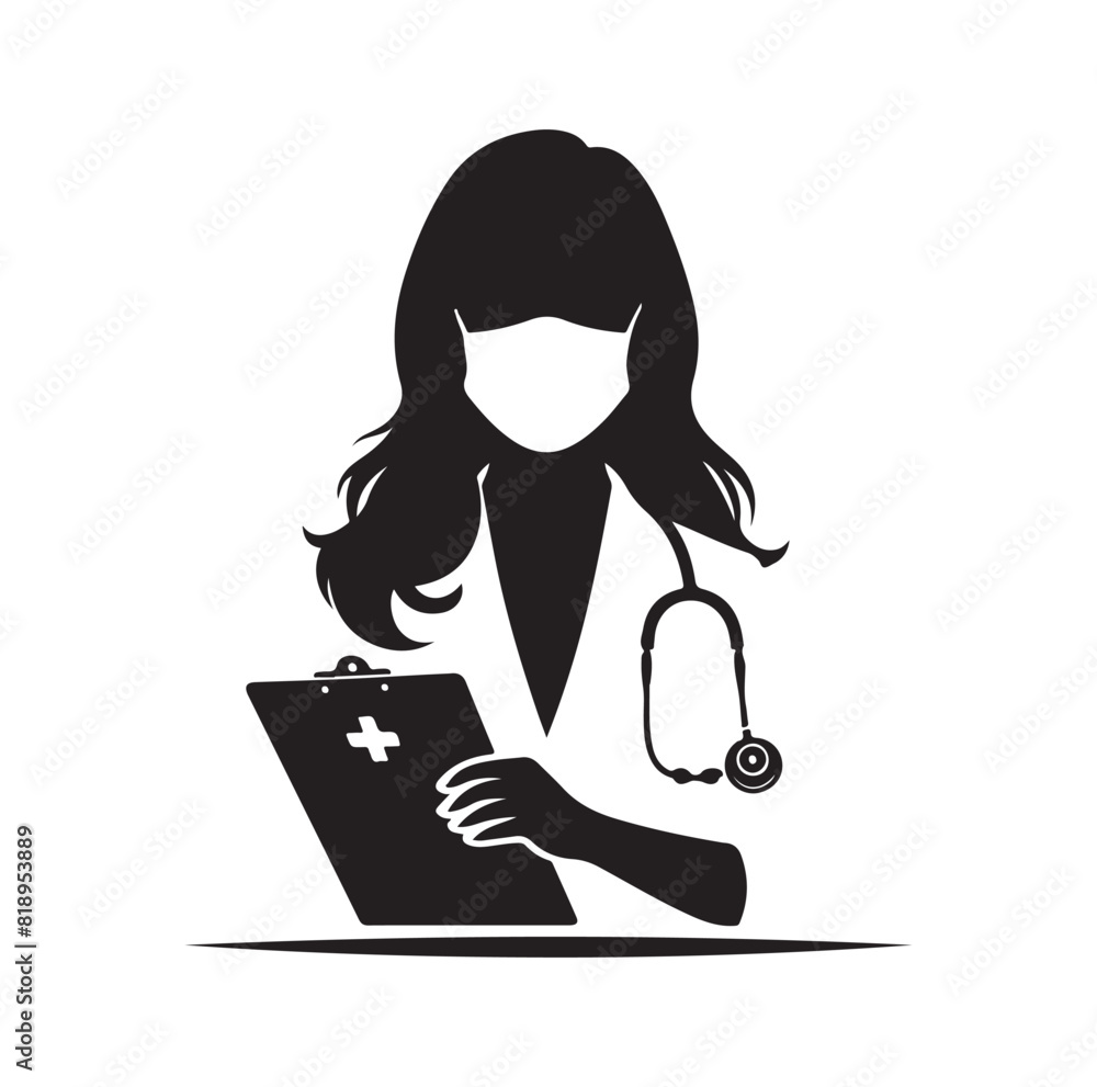 Fototapeta premium female doctor silhouette illustration set. physicians standing in different position vector illustration
