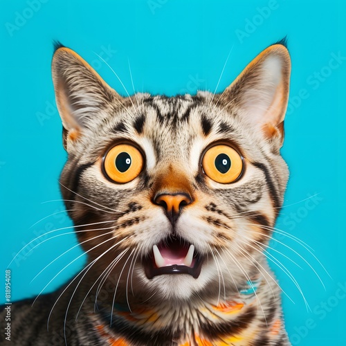 Realistic surprised cat with open mouth. Generative AI.