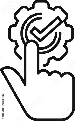 Line art illustration of a finger selecting a confirmation check mark symbol