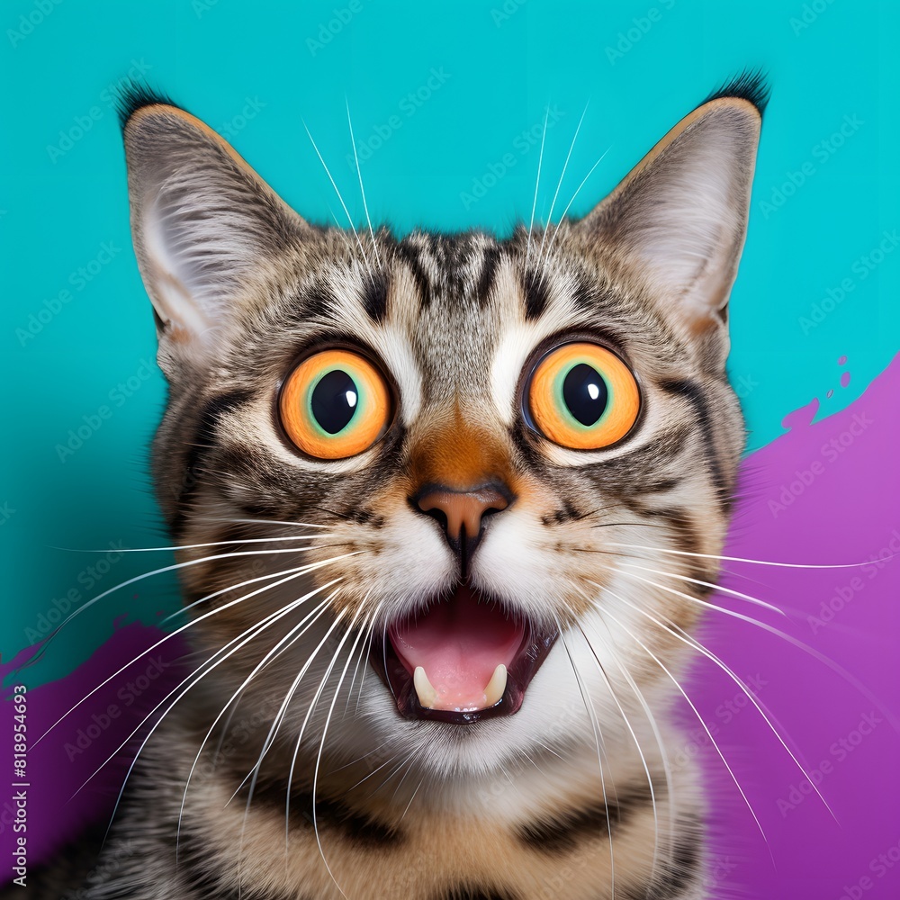 Realistic surprised cat with open mouth. Generative AI. Realistic surprised cat with open mouth. Generative AI.
