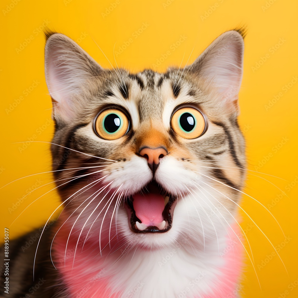 Realistic surprised cat with open mouth. Generative AI. Realistic surprised cat with open mouth. Generative AI.