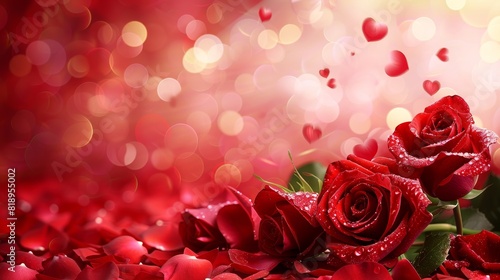 Seasonal and Holiday Themes Valentine s Romance  A 3D copy space background with romantic Valentine s Day elements like hearts and roses