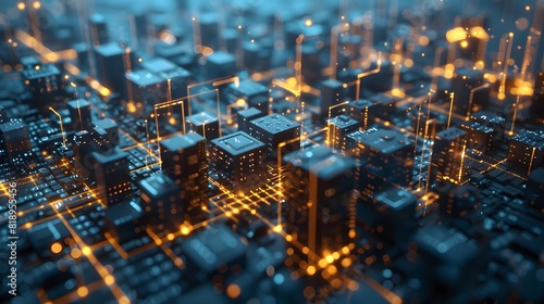  a network of interconnected blocks forming the foundation of a digital cityscape, symbolizing the power and transparency of blockchain technology in revolutionizing finance