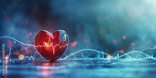 Cradled Heart with Glowing ECG Trace in Serene Blue Settingr
