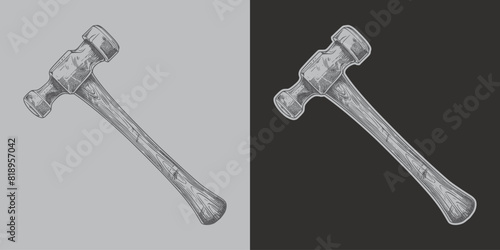 Vintage retro engraving woodcut style sketch draw paint of mechanic carpentry hammer