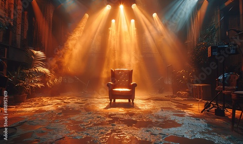 A director's chair on an empty soundstage, symbolizing the potential for endless storytelling photo