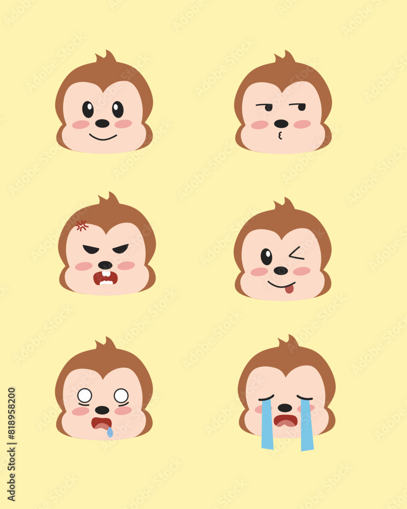 Set of cute monkey with various Expression emoticon vector set Set of cute monkey with various Expression emoticon vector set