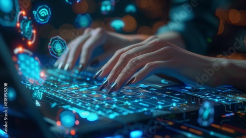 The hands on a futuristic keyboard photo