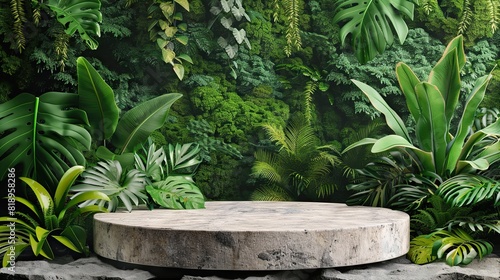 Podium background product green nature 3D forest stand white plant