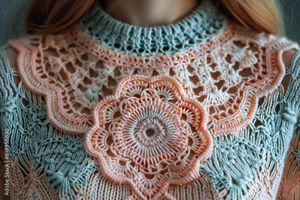 Obraz premium Generate a fashion-forward design for a women's sweater with an emphasis on intricate details and a mix of colors