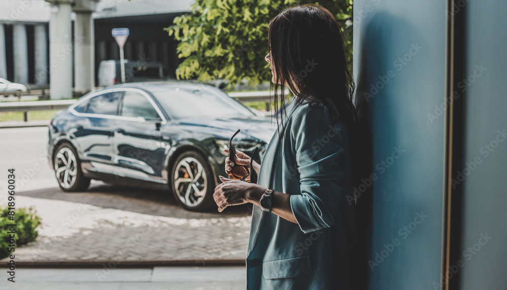 Woman thinking about something in big city life . Concept of modern ladies psychology Woman thinking about something in big city life . Concept of modern ladies psychology