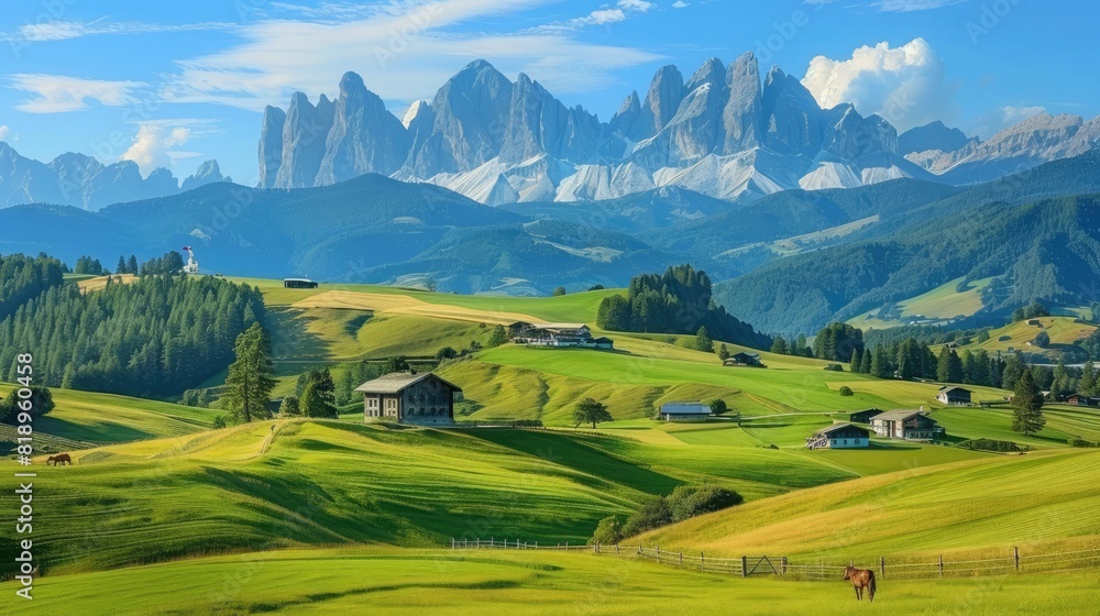 View of the Seiser Alm (Alpe di Siusi in Italian), one of the biggest alpine meadows on the Dolomites, with the Sassolungo and Sassopiatto peaks on the background View of the Seiser Alm (Alpe di Siusi in Italian), one of the biggest alpine meadows on the Dolomites, with the Sassolungo and Sassopiatto peaks on the background