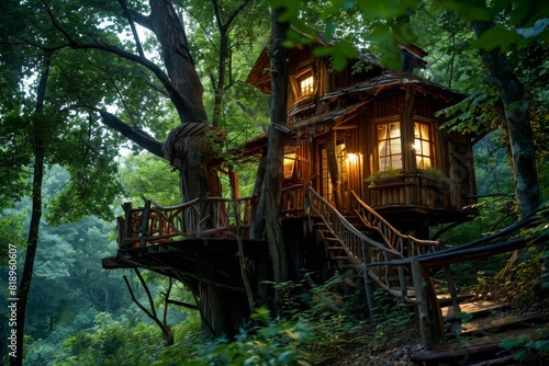 A treehouse amongst an enchanted forest for a whimsical lifestyle  Ai generated