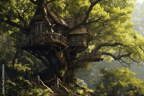 A treehouse amongst an enchanted forest for a whimsical lifestyle, Ai generated