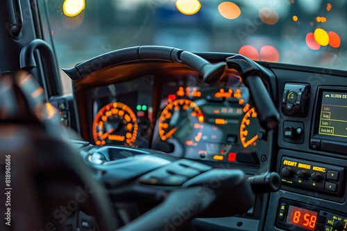 Digital Complexity  Closeup of Modern Truck Dashboard with Array of Controls and Instruments