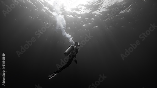 Exploring the Ocean Depths: Free Diver Descending into the Abyss © SprintZz