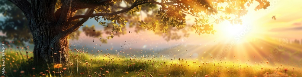 Whimsical Summer Evening Light. With Copy Space, Abstract Background Whimsical Summer Evening Light. With Copy Space, Abstract Background