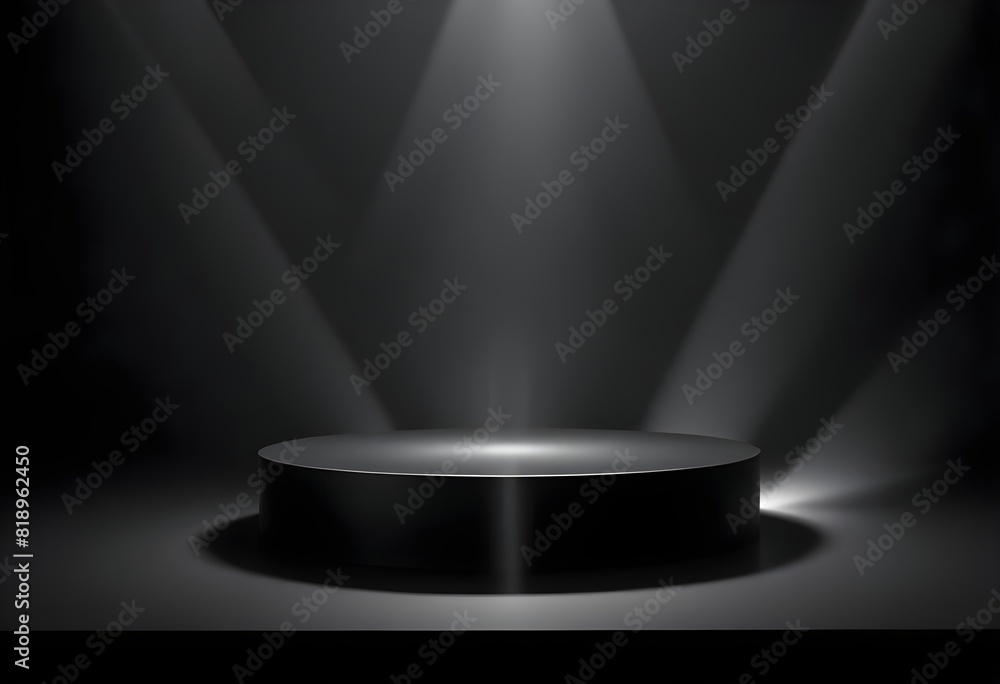 Black stand podium on dark background Realistic dark platform Black stand podium on dark background Realistic dark platform