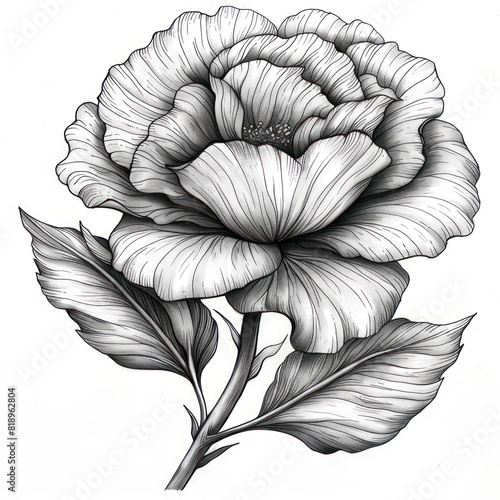 Drawing of a rose with thin lines. Illustration with isolated background photo