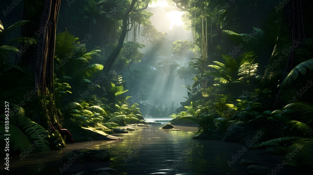 Ancient rainforest with old trees. Generative AI. Ancient rainforest with old trees. Generative AI.