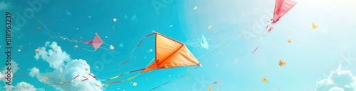 Whimsical Summer Kite Designs. With Copy Space  Abstract Background