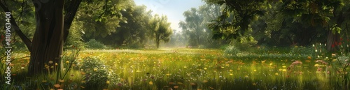 Whimsical Summer Meadow Scenes. With Copy Space, Abstract Background