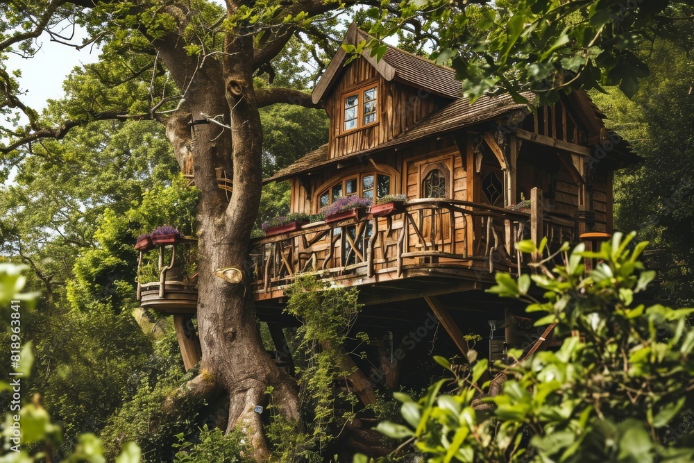 A treehouse amongst an enchanted forest for a whimsical lifestyle, Ai generated A treehouse amongst an enchanted forest for a whimsical lifestyle, Ai generated