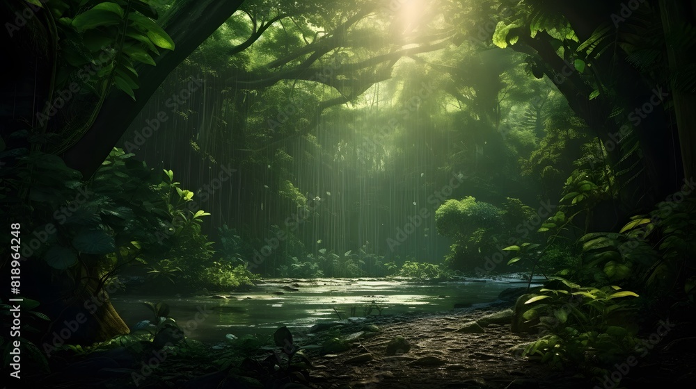 Naklejka premium Ancient rainforest with old trees. Generative AI.