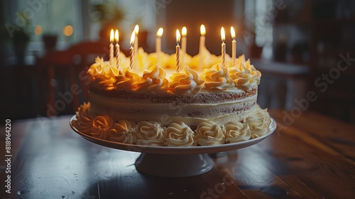 A cake with candles on it that is lit up