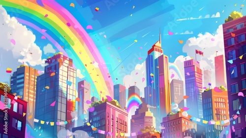 Illustration of Pride Rainbow Over Cityscape photo