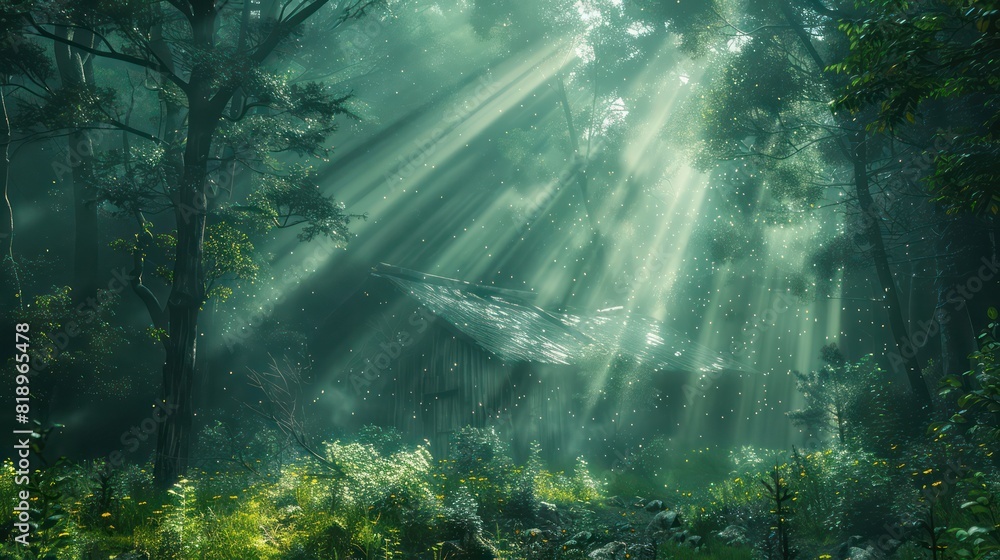 A forest with sunlight shining through the trees A forest with sunlight shining through the trees