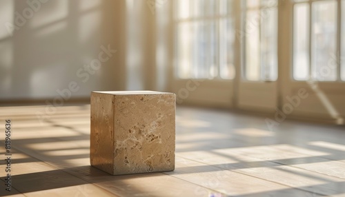 Modern marble pedestal in an empty, minimalist room, ideal for high-end displays © DJSPIDA FOTO