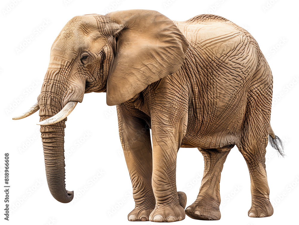 Fototapeta premium A large elephant stands on the ground. The elephant has large ears and a long trunk.