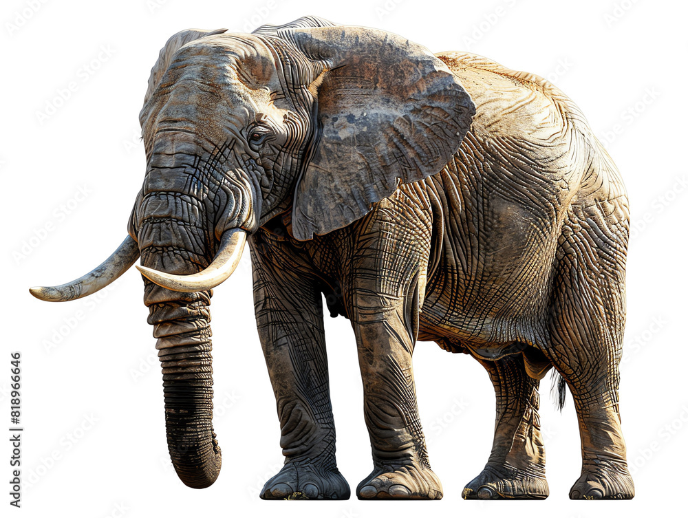 Fototapeta premium The very large elephant stands on the ground. The elephant is dark with has large ears.