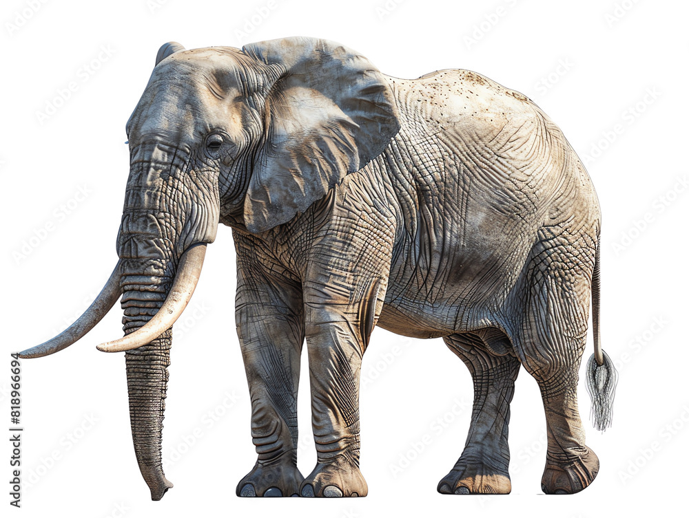 Obraz premium A large elephant stands on the ground. The elephant is gray and has large ears.