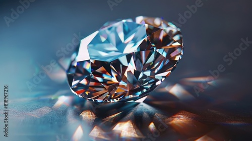 Diamond, Close-Up Macro Shot of Perfectly Cut Round Brilliant Diamond with Sparkling Facets under Studio Light