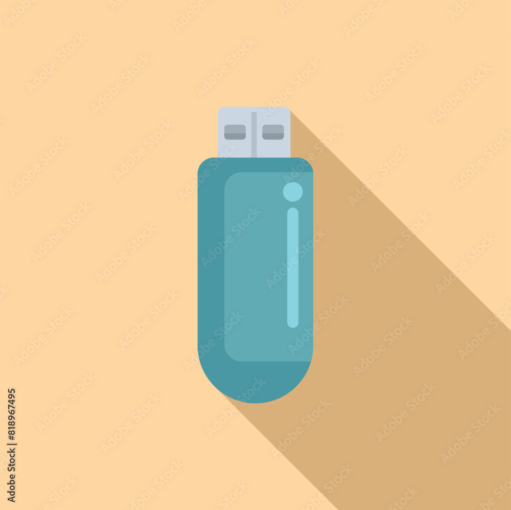 Modern flat design illustration of a blue usb flash drive with shadow on a beige background Modern flat design illustration of a blue usb flash drive with shadow on a beige background