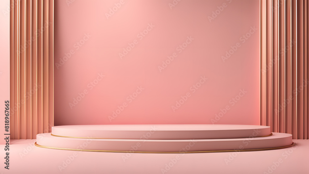 a pink room with a round podium in the middle a pink room with a round podium in the middle